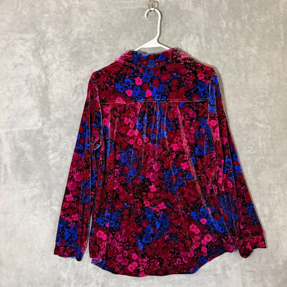 NWT Cato Top L Jewel Tones Dark Floral Velvet Button Front Long Slv Shirt Y2K